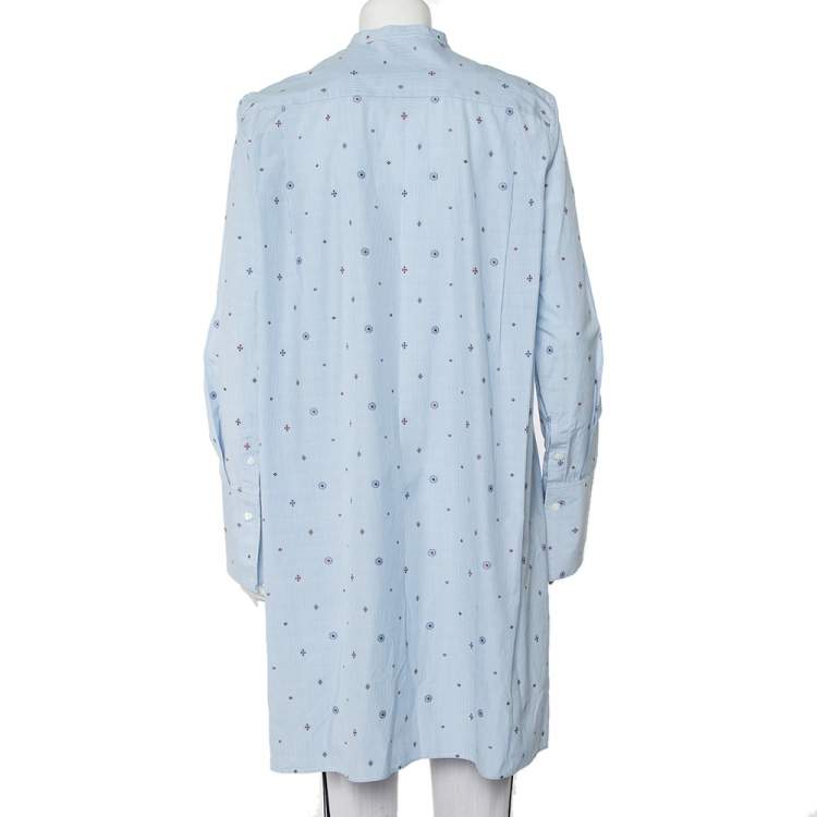 Pre Owned Celine Blue Striped Cotton Embroidered Asymmetric Hem Shirt Dress M