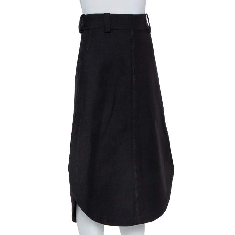 Pre Owned Celine Black Wool Rounded Hem Midi Skirt S