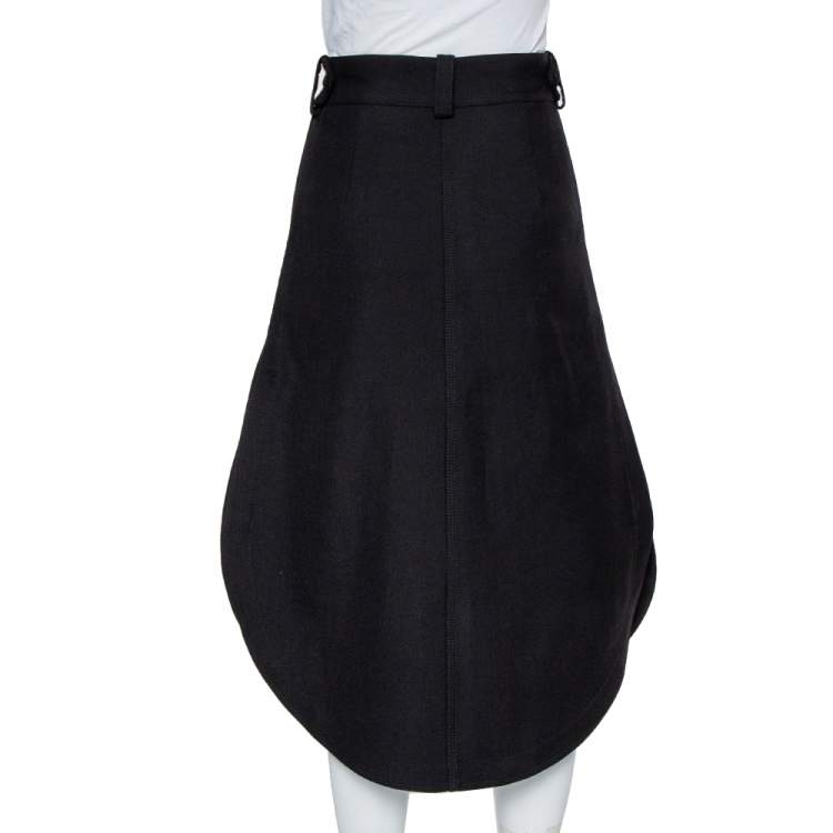 Pre Owned Celine Black Wool Rounded Hem Midi Skirt S