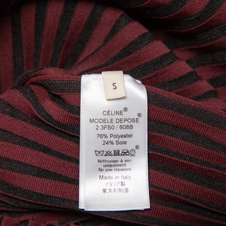 Pre Owned Celine Burgundy Striped Knit Structured Neck Detail Top S