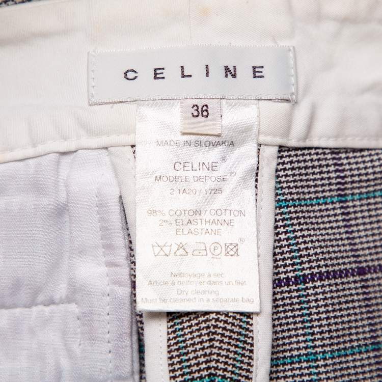 Pre Owned Celine Vintage Grey Micro Check Pattern Cotton Shorts S