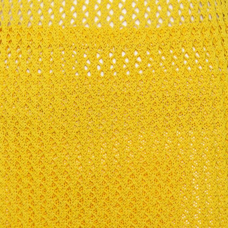 Pre Owned Celine Vintage Yellow Open Knit Long Tank Top & Maxi Skirt M