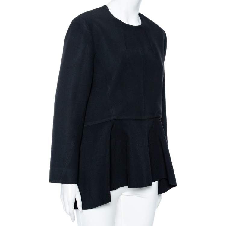 Pre Owned Celine Black Crepe Peplum Detailed Top L