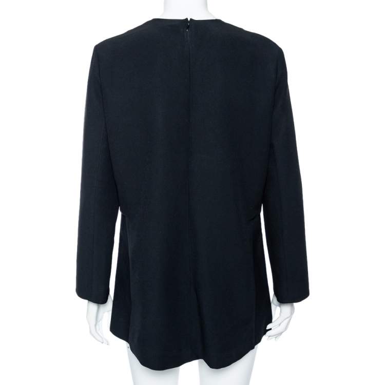 Pre Owned Celine Black Crepe Peplum Detailed Top L
