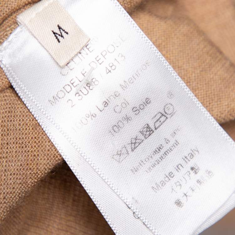 مملوكة مسبقًا Celine Light Brown Merino Wool And Silk Collar Detail Sweater M