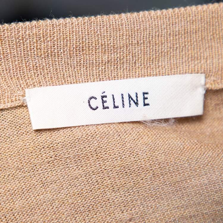 مملوكة مسبقًا Celine Light Brown Merino Wool And Silk Collar Detail Sweater M