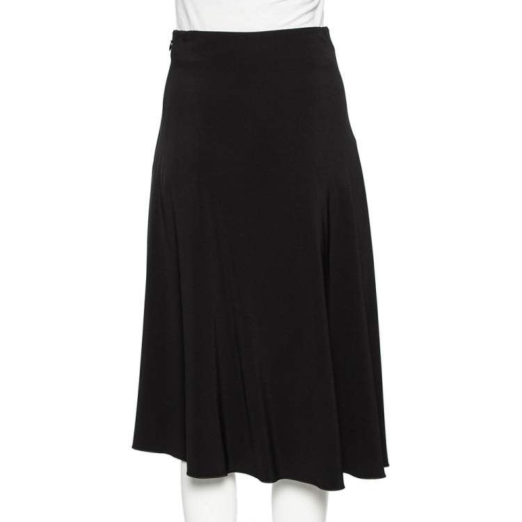 Pre Owned Celine Black Crepe Pleated Detail Asymmetrical Hem Midi Skirt S