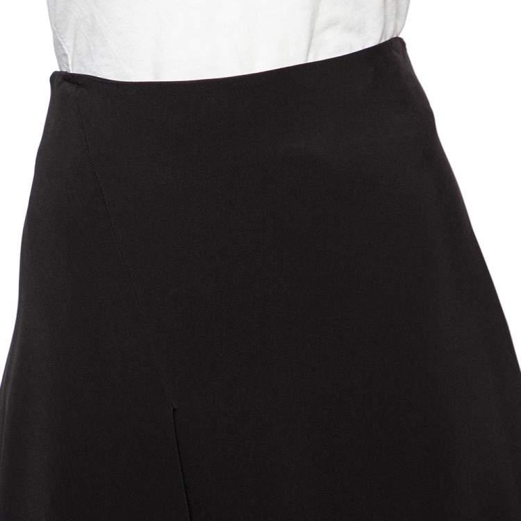 Pre Owned Celine Black Crepe Pleated Detail Asymmetrical Hem Midi Skirt S