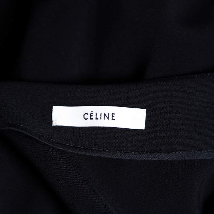 Pre Owned Celine Black Crepe Pleated Detail Asymmetrical Hem Midi Skirt S