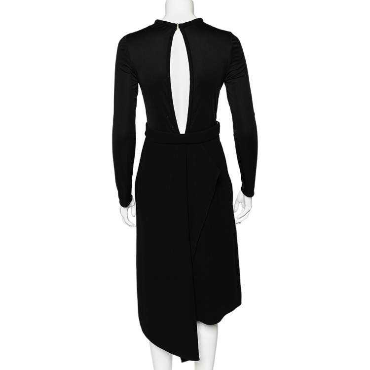 Pre Owned Celine Black Crepe & Silk Cut-Out Back Detailed Long Sleeve Dress M
