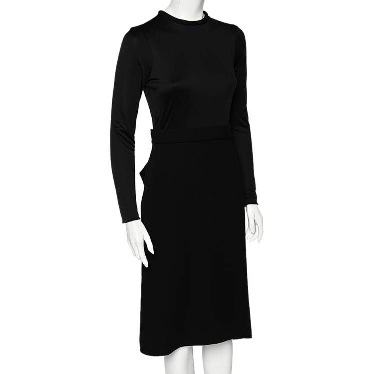 Pre Owned Celine Black Crepe & Silk Cut-Out Back Detailed Long Sleeve Dress M