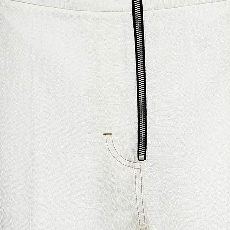 مملوكة مسبقًا Celine Cream Textured Silk Zip Front Pants M