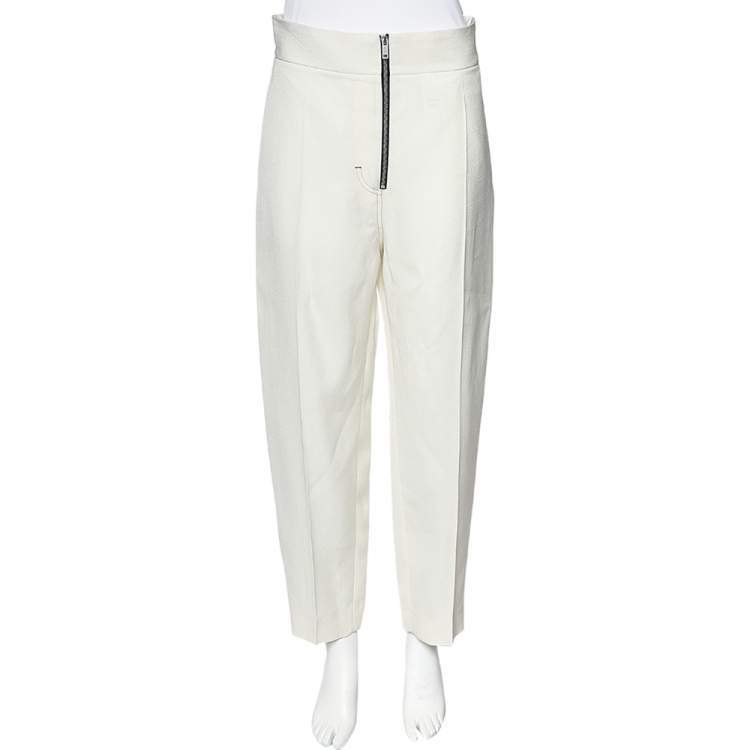 مملوكة مسبقًا Celine Cream Textured Silk Zip Front Pants M