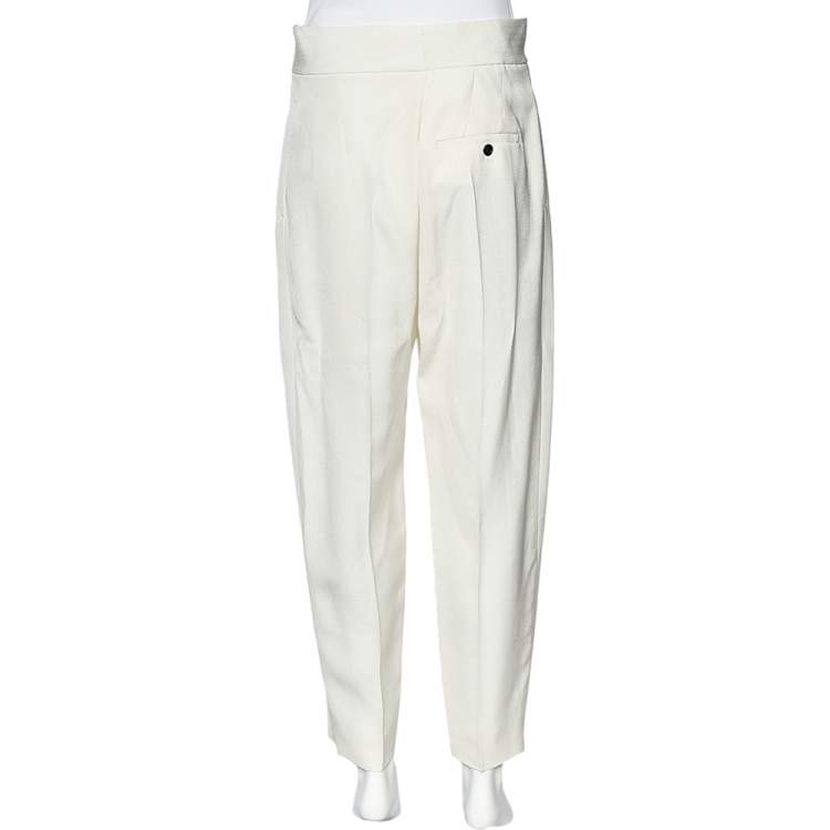 مملوكة مسبقًا Celine Cream Textured Silk Zip Front Pants M