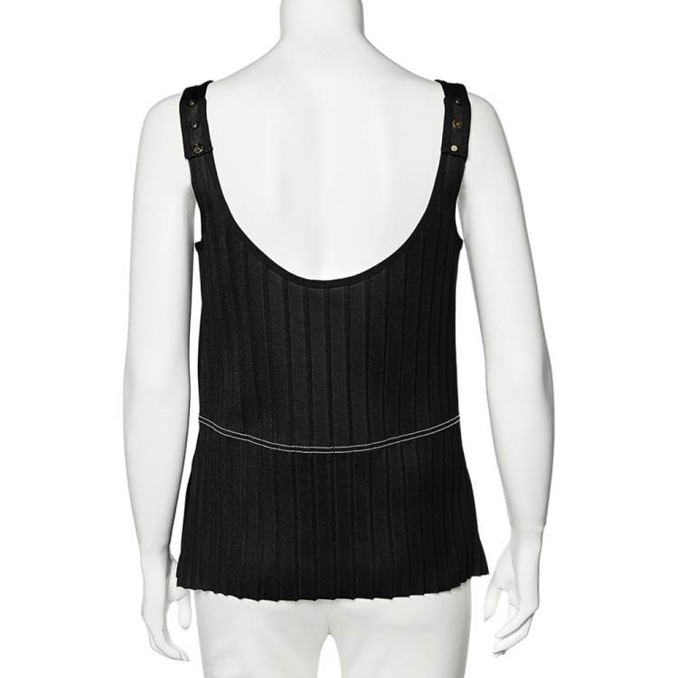 Pre Owned Celine Black Knit Plunge Neck Tank Top M