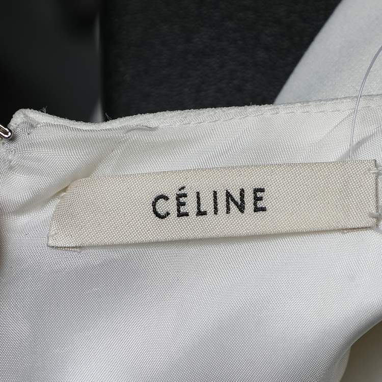 Pre Owned Celine Cream & Brown Crepe And Silk Cape Sleeve Sheer Detail Top M
