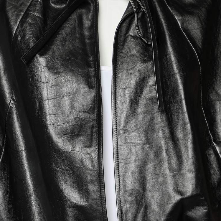Pre Owned Celine Black Leather Drawstring Tie Cropped Cape M
