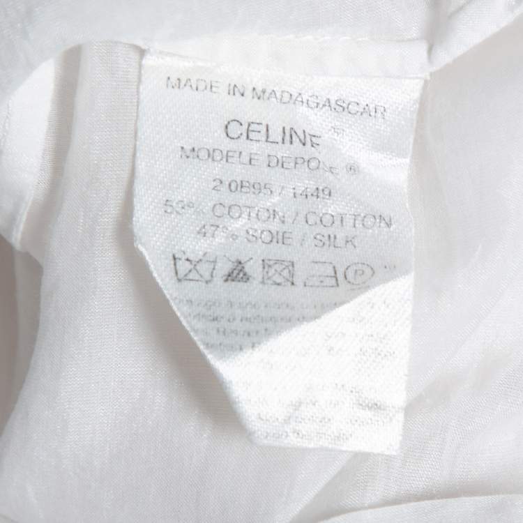 Pre Owned Celine White Cotton & Silk Pintuck Detail Sleeveless Top M