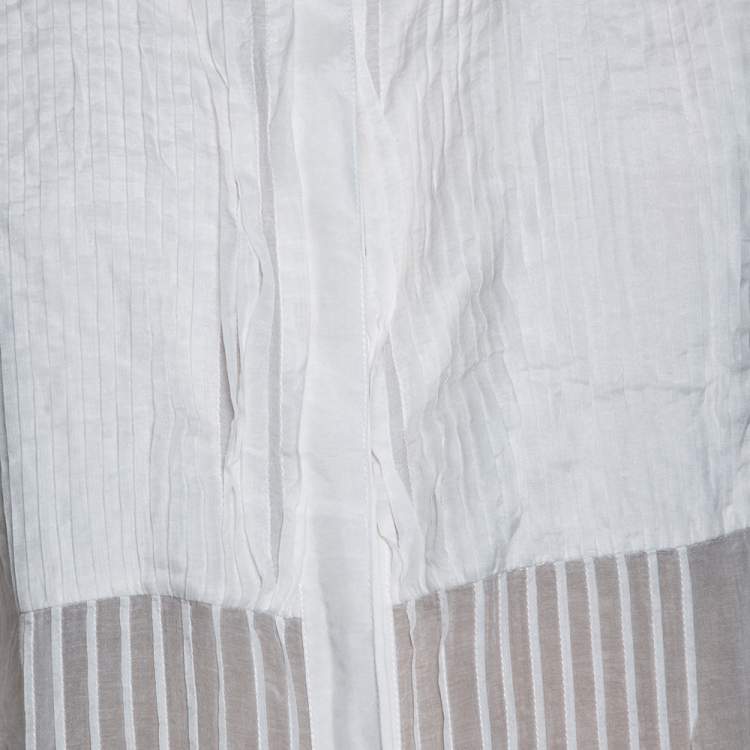 Pre Owned Celine White Cotton & Silk Pintuck Detail Sleeveless Top M