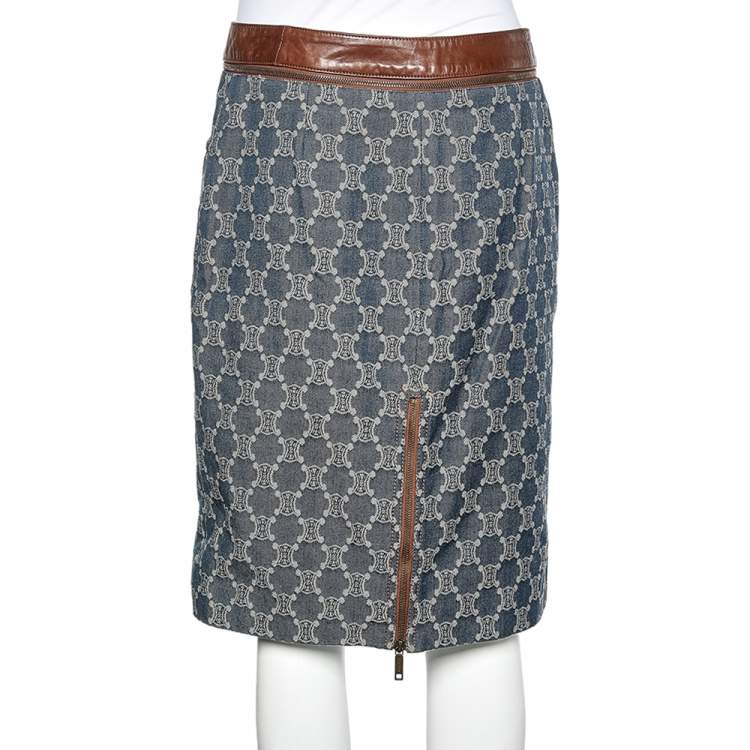مملوكة مسبقًا Celine Indigo Macadam Denim Detachable Leather Belt Skirt M