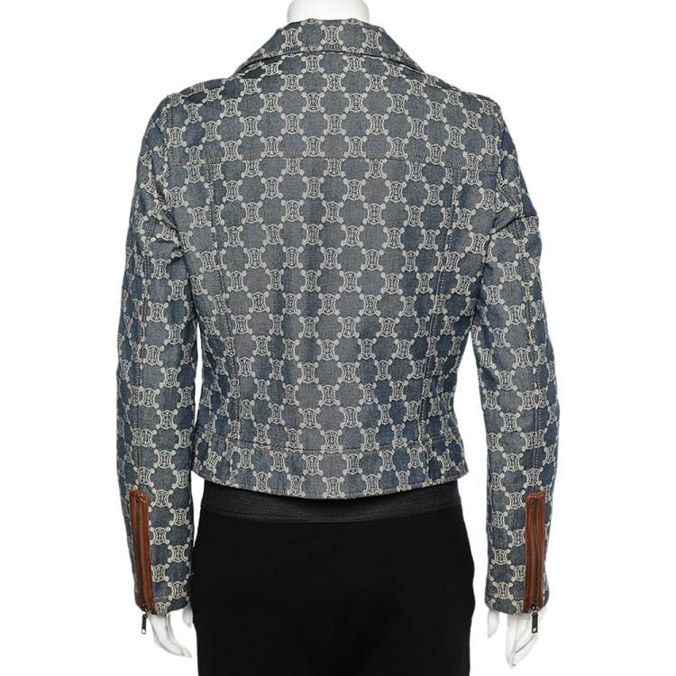 Pre Owned Celine Indigo Macadam Denim Zip Front Jacket M