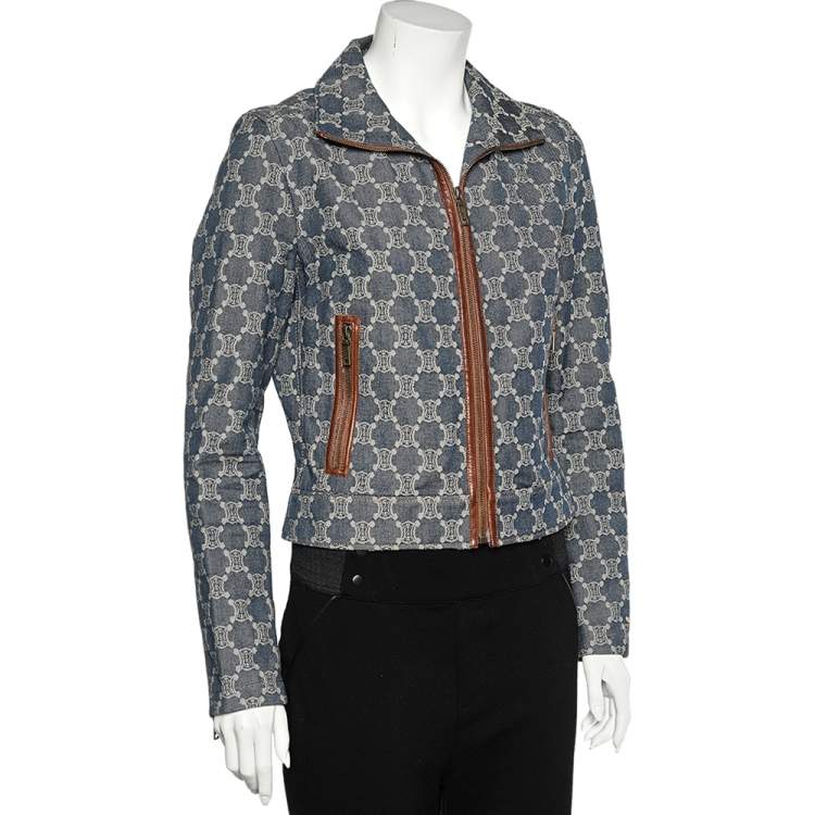 Pre Owned Celine Indigo Macadam Denim Zip Front Jacket M