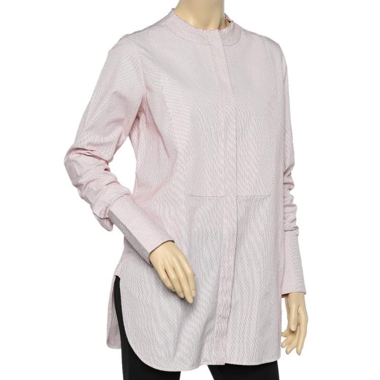 Pre Owned Celine Red Cotton Band Collar Oversized Masculine Tuxedo Shirt L