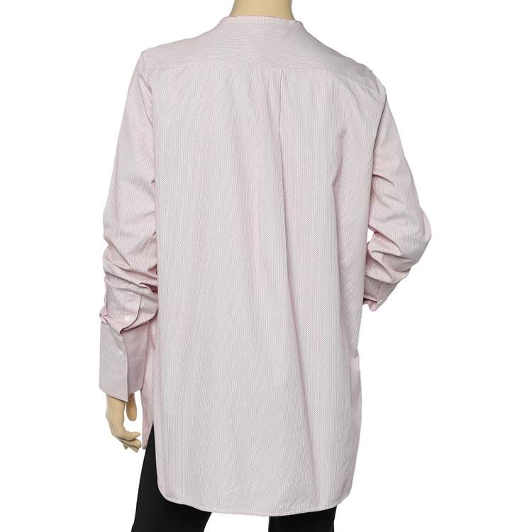 Pre Owned Celine Red Cotton Band Collar Oversized Masculine Tuxedo Shirt L
