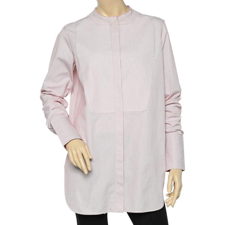 Pre Owned Celine Red Cotton Band Collar Oversized Masculine Tuxedo Shirt L