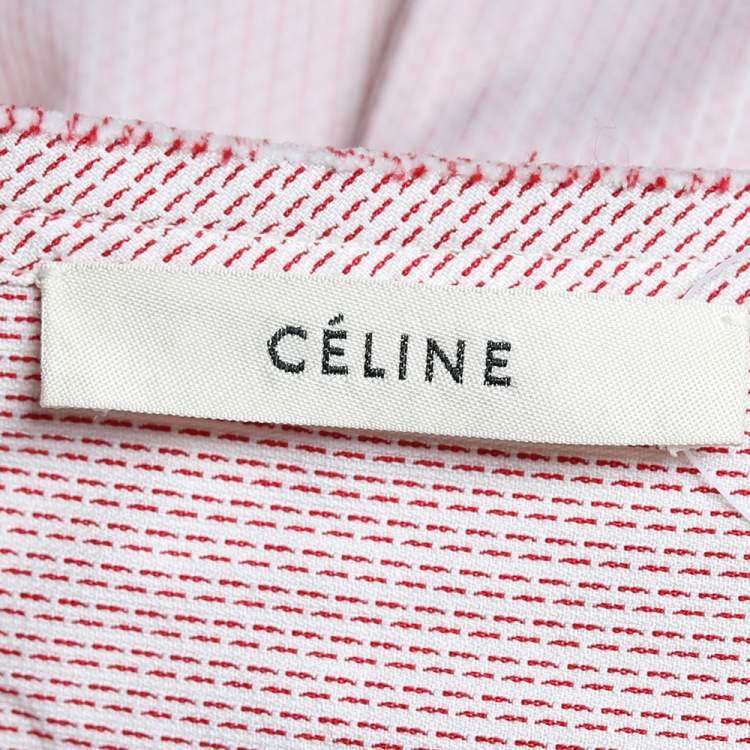 Pre Owned Celine Red Cotton Band Collar Oversized Masculine Tuxedo Shirt L