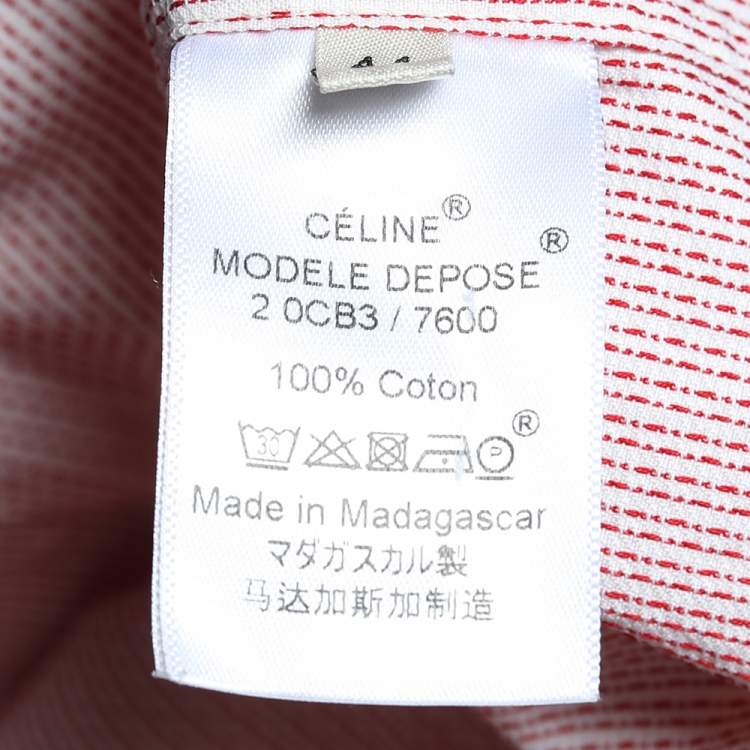 Pre Owned Celine Red Cotton Band Collar Oversized Masculine Tuxedo Shirt L