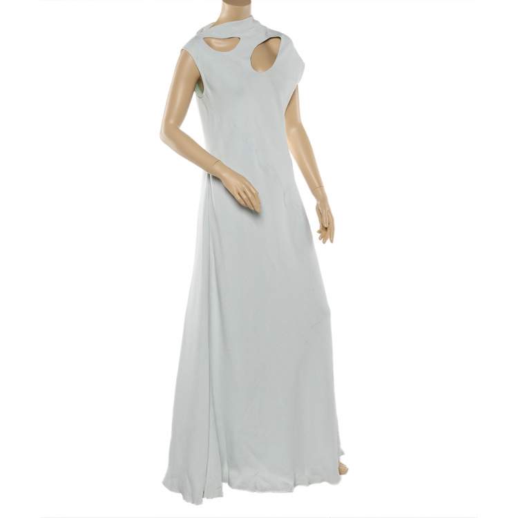 Pre Owned Celine Pale Green Crepe Cut Out Detail Maxi Dress L