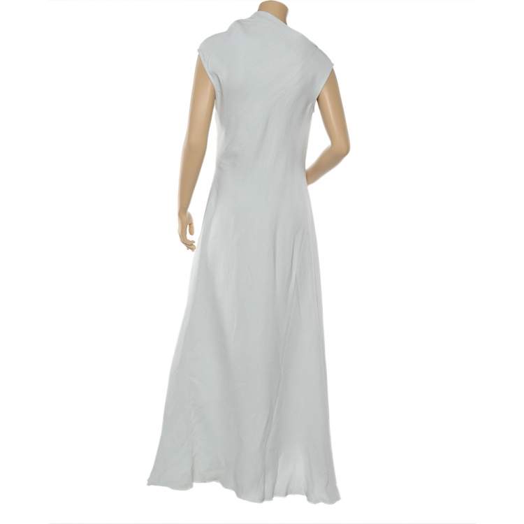 Pre Owned Celine Pale Green Crepe Cut Out Detail Maxi Dress L