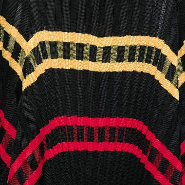 Pre Owned Celine Black Knit Striped Asymmetrical Midi Skirt S