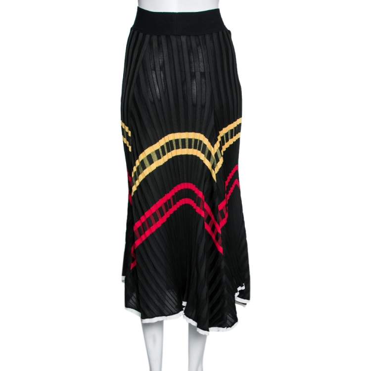 Pre Owned Celine Black Knit Striped Asymmetrical Midi Skirt S