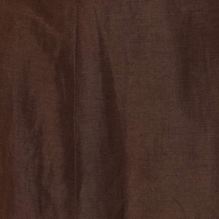 Pre Owned Celine Vintage Brown Linen & Silk Faux Wrap Skirt L