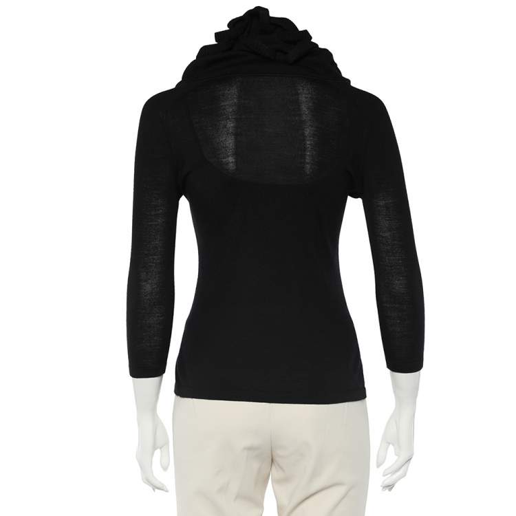 Pre Owned Celine Black Wool Knit Ruffled Structured Neck Detail Top S