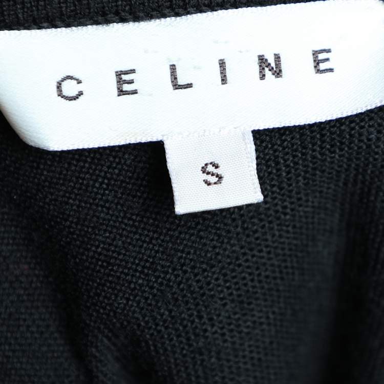 Pre Owned Celine Black Wool Knit Ruffled Structured Neck Detail Top S