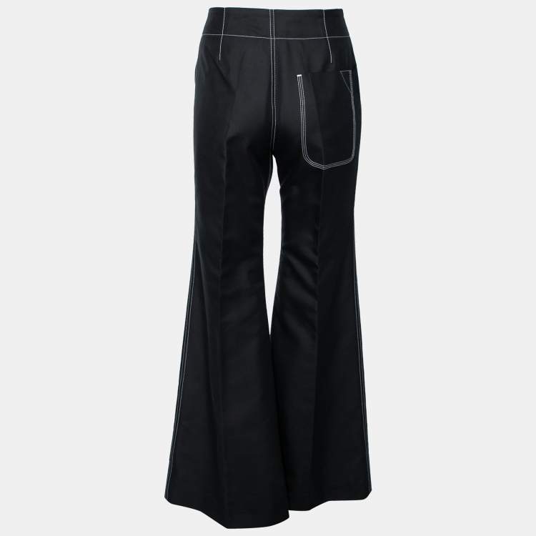 Celine Black Cotton & Silk Contrast Trim Detailed Flared Pants M