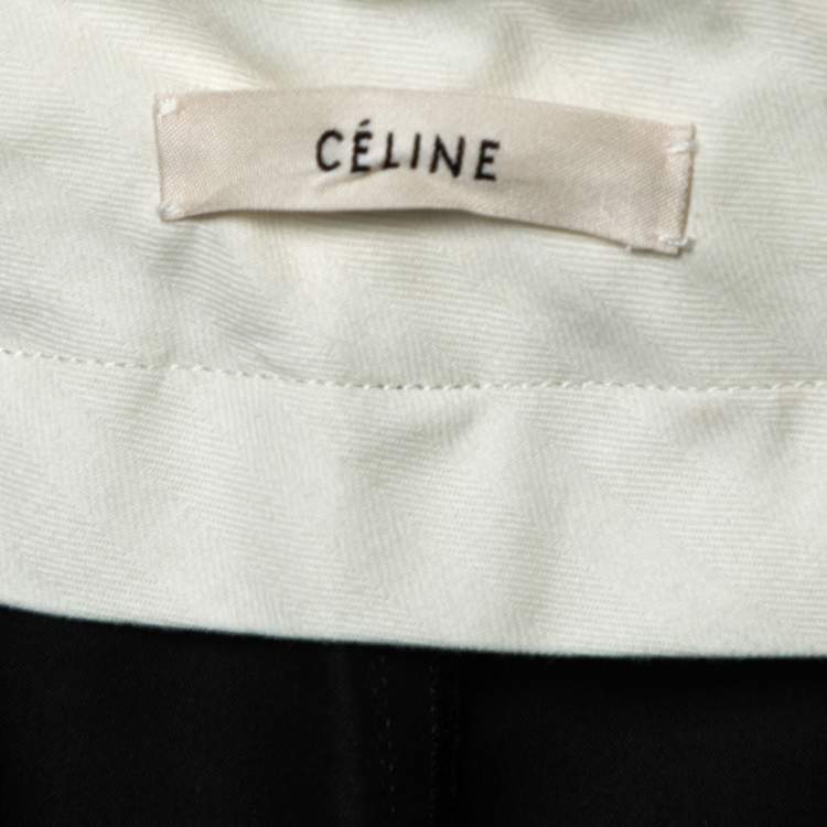 Pre Owned Celine Black Cotton & Silk Contrast Trim Detailed Flared Pants M