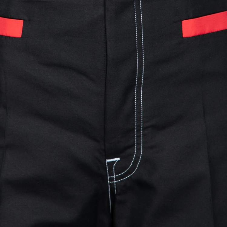 Pre Owned Celine Black Cotton & Silk Contrast Trim Detailed Flared Pants M