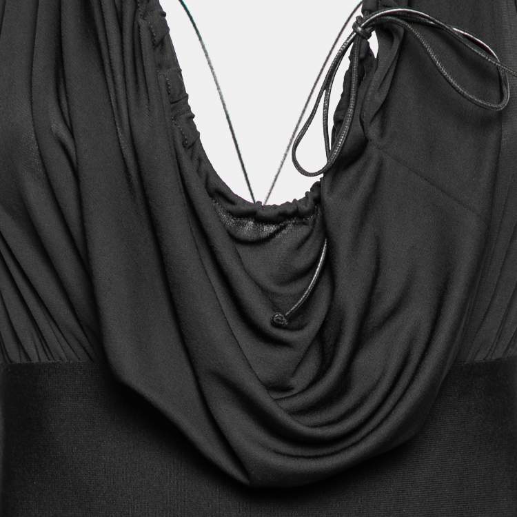Pre Owned Celine Black Jersey & Knit Paneled Lace-Up Dress M