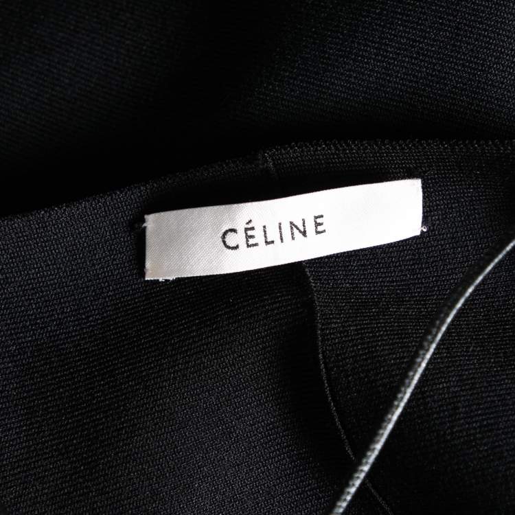 Pre Owned Celine Black Jersey & Knit Paneled Lace-Up Dress M