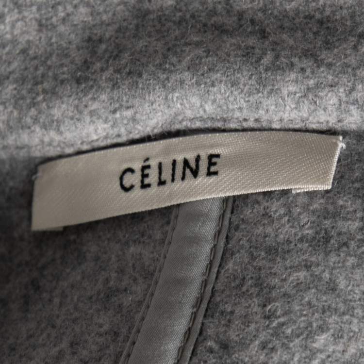 Pre Owned Celine Grey Wool and Leather Side Slit Detailed Belted Coat M