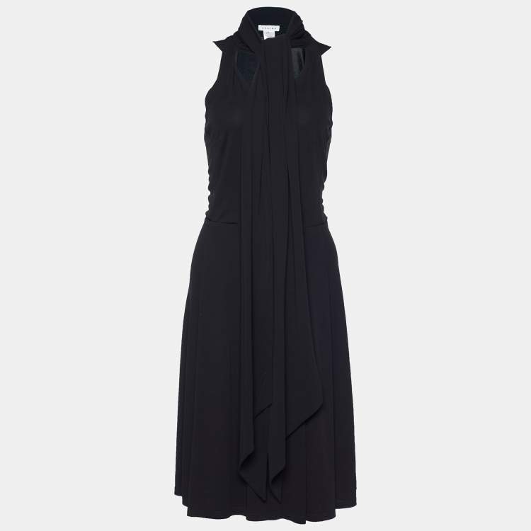 Pre Owned Celine Black Stretch Crepe Neck Tie Detail Sleeveless Dress L