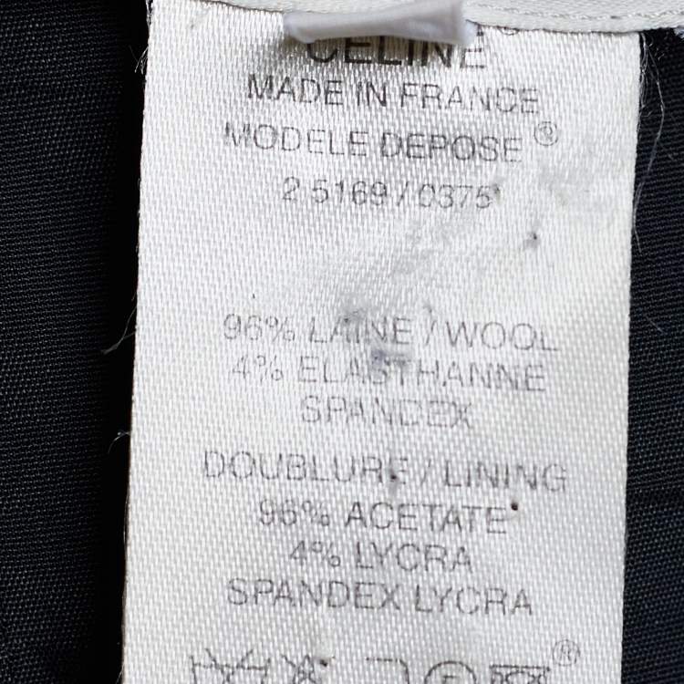 Pre Owned Celine Black Crepe Wool Ruched Zip Front Jacket L