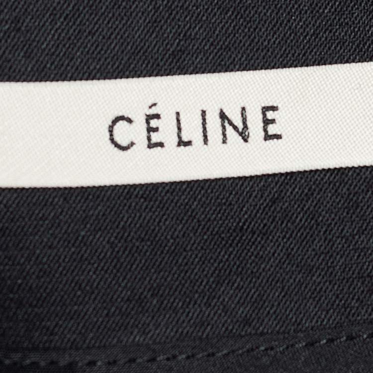 Pre Owned Celine Black Wool Pleat Detailed Knee Length Skirt L