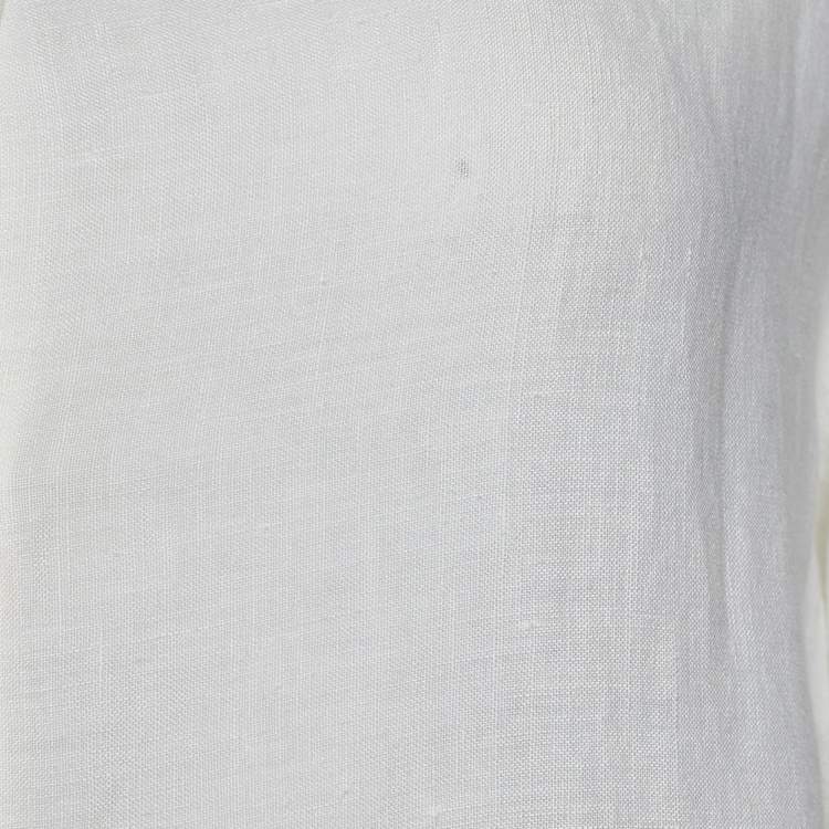 Pre Owned Celine Off White Linen Eyelet Patterned Button Front Tunic & Pant Set L 