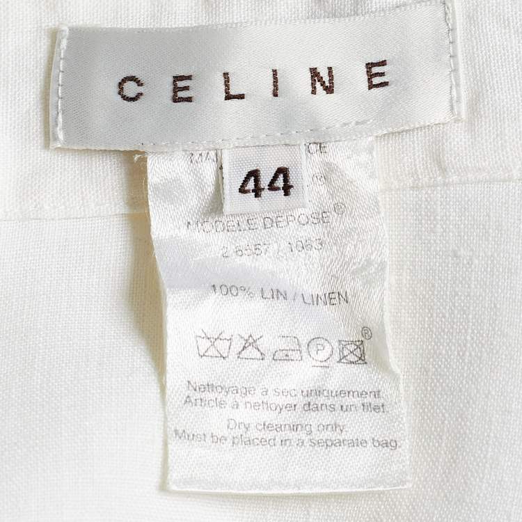 Pre Owned Celine Off White Linen Eyelet Patterned Button Front Tunic & Pant Set L 