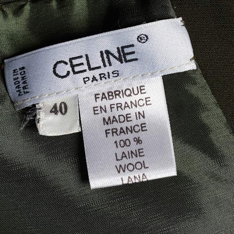 Pre Owned Celine Vintage Green Crepe Wool Pencil Skirt M